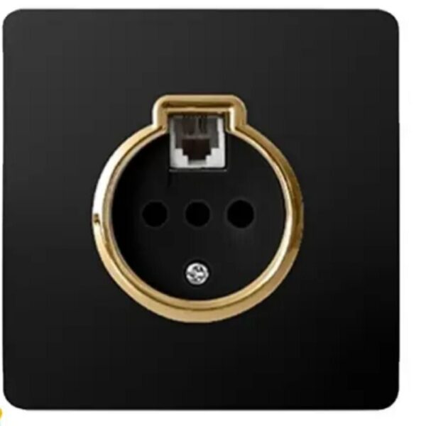 پریز تلفن دومنظوره آسیا الکتریک مدل کریستال (قاب دور مشکی میانی طلایی)