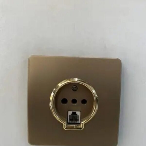 پریز تلفن دومنظوره آسیا الکتریک مدل کریستال (قاب دور بژ میانی طلایی)