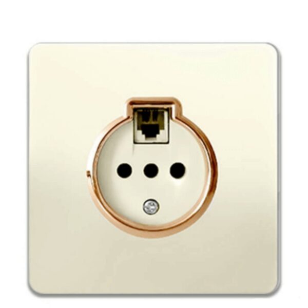 پریز تلفن دومنظوره آسیا الکتریک مدل کریستال (قاب دور کرم میانی طلایی)