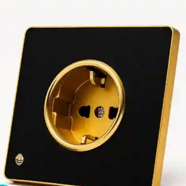 پریز برق ارتدار آسیا الکتریک مدل یاقوت (قاب دور مشکی میانی طلایی)