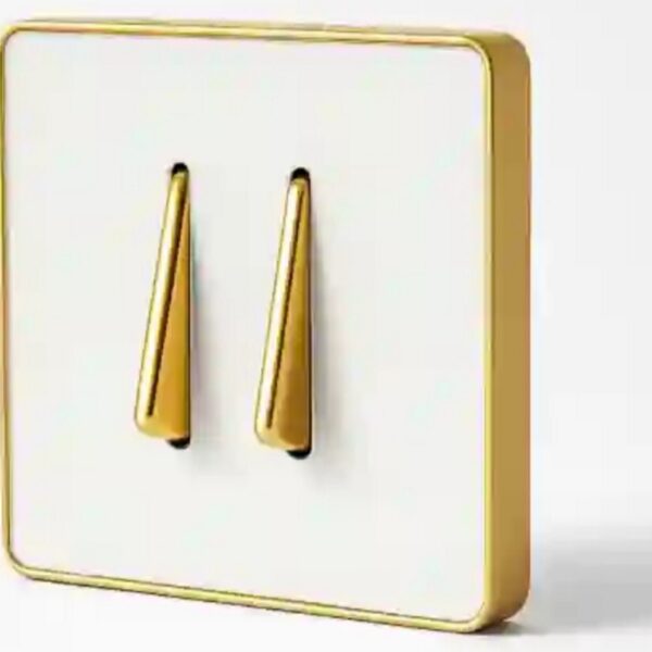 کلید دو پل آسیا الکتریک مدل یاقوت (قاب دور سفید میانی طلایی)