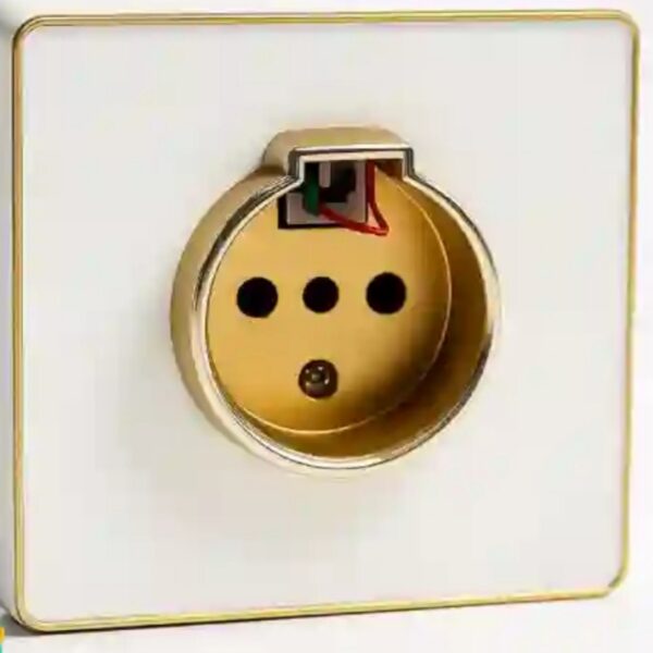 پریز تلفن دو منظوره آسیا الکتریک مدل یاقوت (قاب دور سفید میانی طلایی)